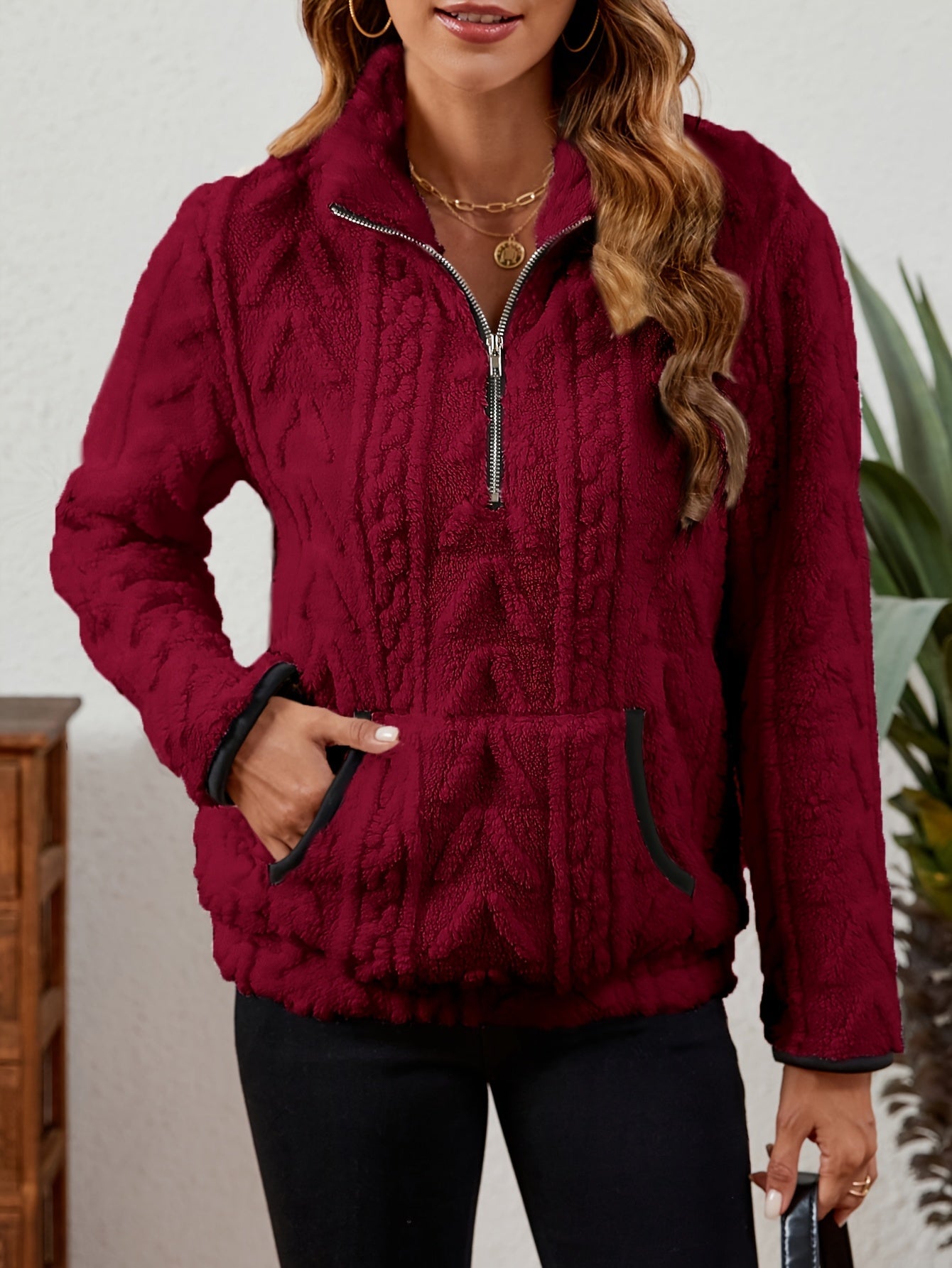 Striktrøje Dame – Pullover med half-zip lynlås til hverdag, arbejde og lag-på-lag