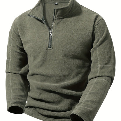 Striktrøje Herre – Pullover med half-zip lynlås og ståkrave til hverdag, arbejde og lag-på-lag i Olivengrøn Drab og Sort – Grayson