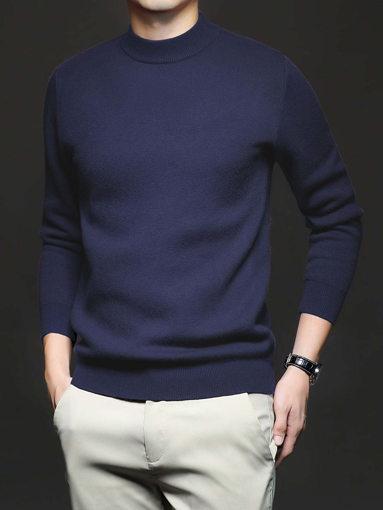 Striktrøje Herre – Pullover med høj hals og klassisk design til hverdag, arbejde og lag-på-lag i Sort og Hvid – Everett