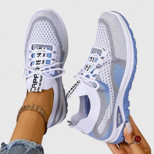 Sneakers Dame – Mesh Løbesko med Snørebånd og Farveblok Design