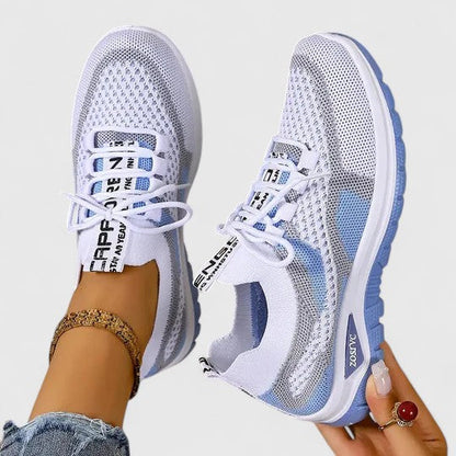 Sneakers Dame – Mesh Løbesko med Snørebånd og Farveblok Design