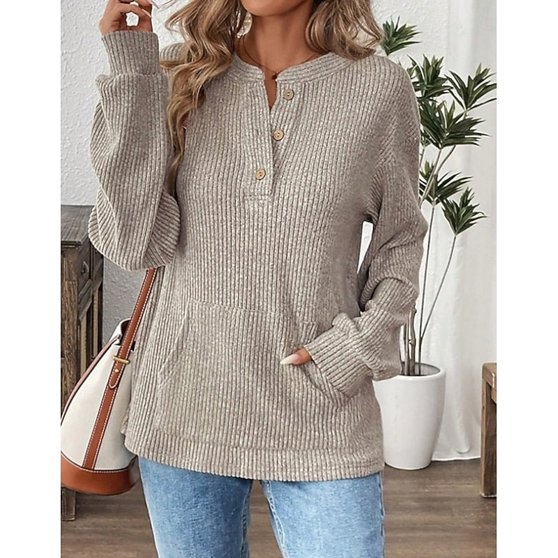 Henley Top Dame – Langærmet Bluse med Knapper