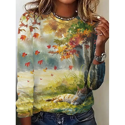 Langærmet Top Dame – Basisbluse med blomstret design, mønstret design og lange ærmer til hverdag, arbejde og lag-på-lag