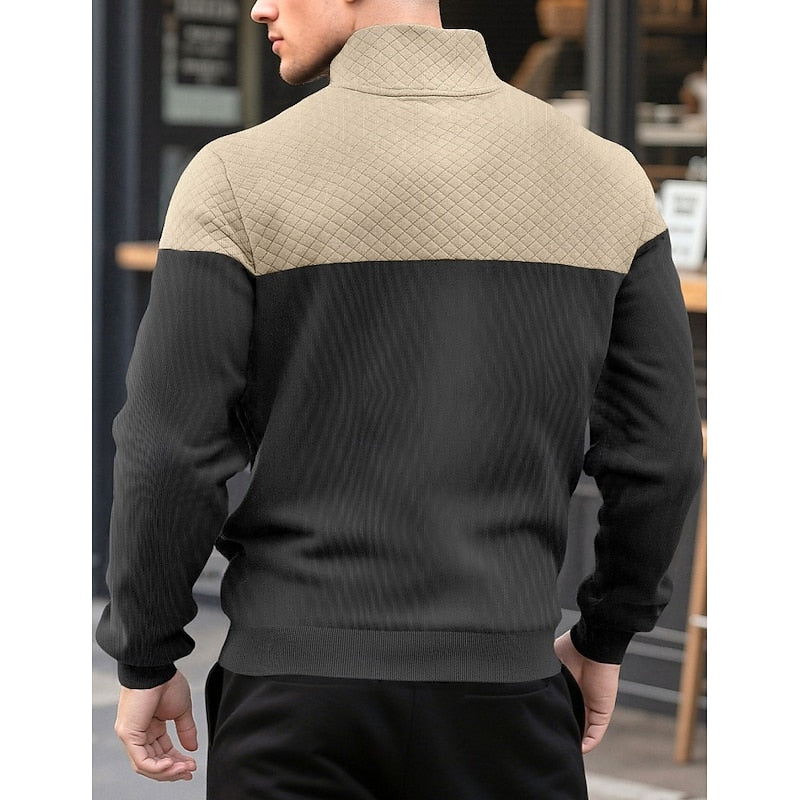 Sweatshirt Herre – Langærmet trøje med tekstureret overflade og quarter-zip lynlås til hverdag, arbejde og lag-på-lag