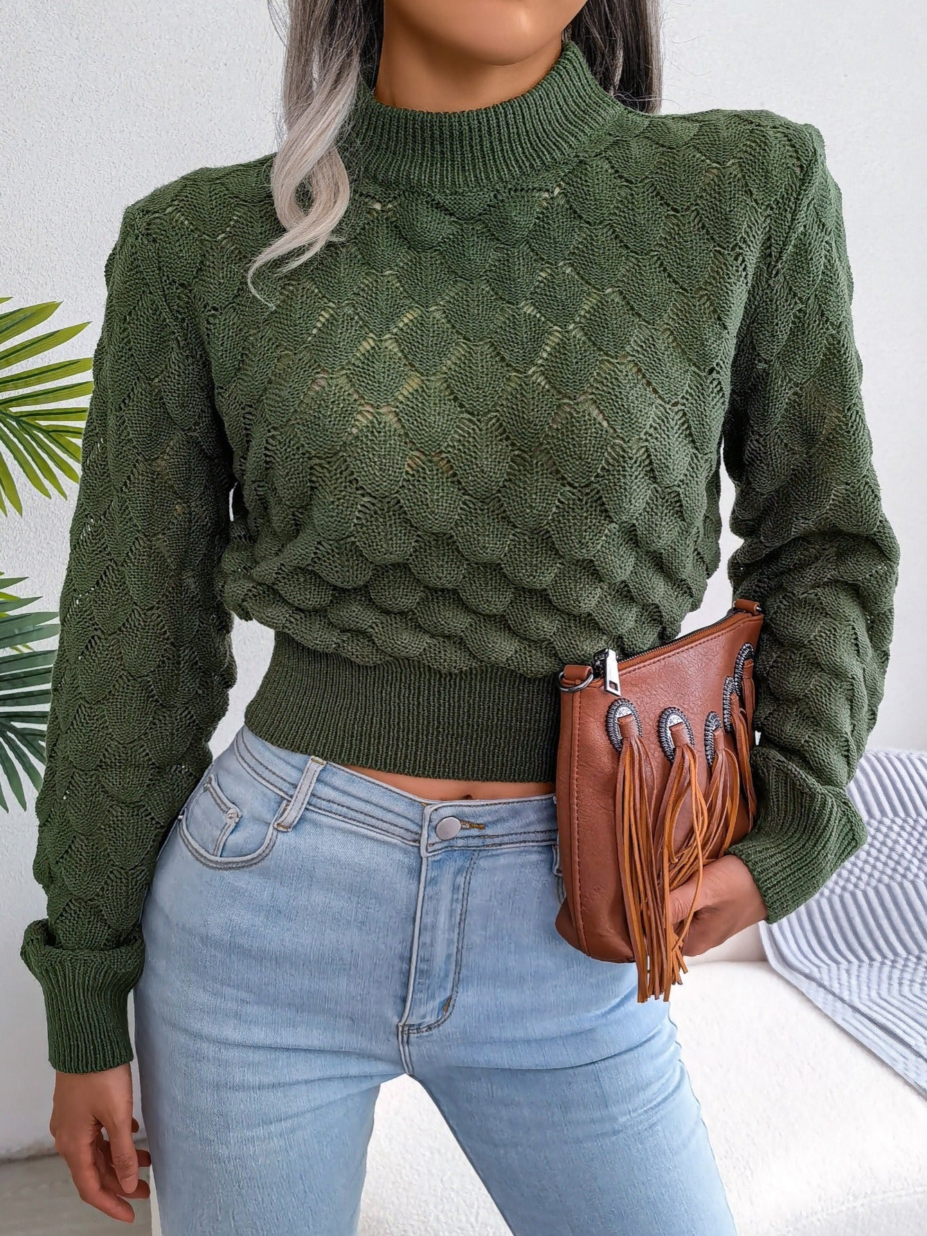 Kort Striktrøje Dame – Tekstureret Cropped Pullover