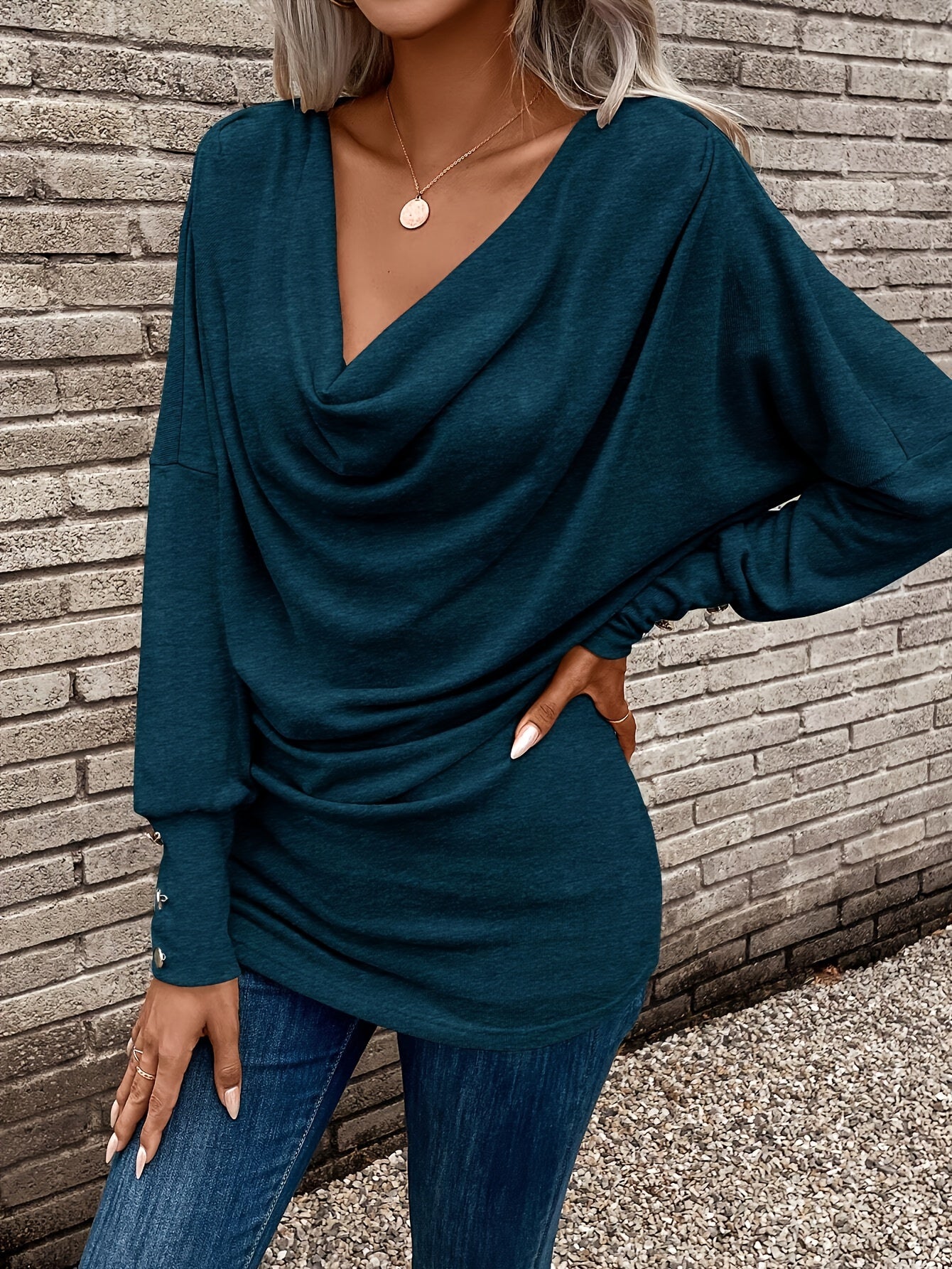 Langærmet Top Dame – Afslappet Basisbluse
