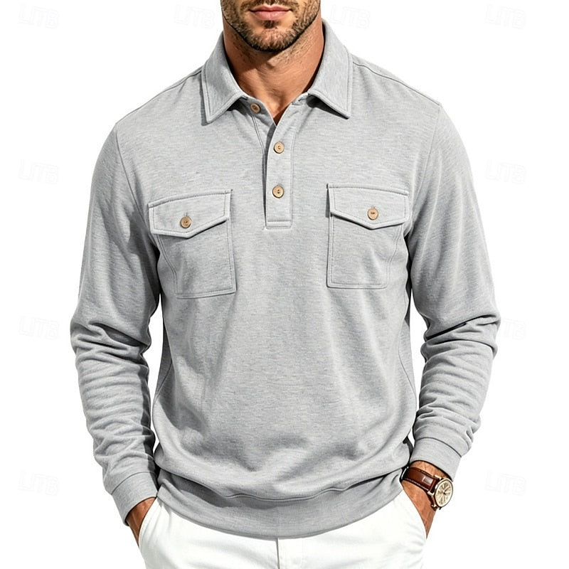 Poloshirt Herre – Polo trøje med lange ærmer og klassisk design til hverdag, arbejde og lag-på-lag i Mørkegrå og Lysegrå – Harold