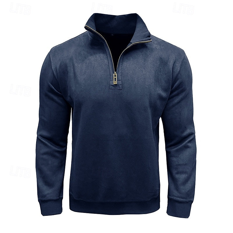 Sweatshirt Herre – Langærmet trøje med quarter-zip lynlås og ståkrave til hverdag, arbejde og lag-på-lag