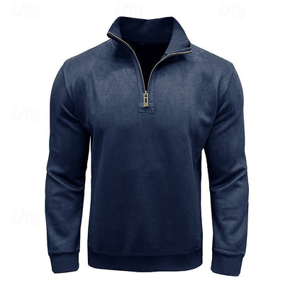 Sweatshirt Herre – Langærmet trøje med quarter-zip lynlås og ståkrave til hverdag, arbejde og lag-på-lag