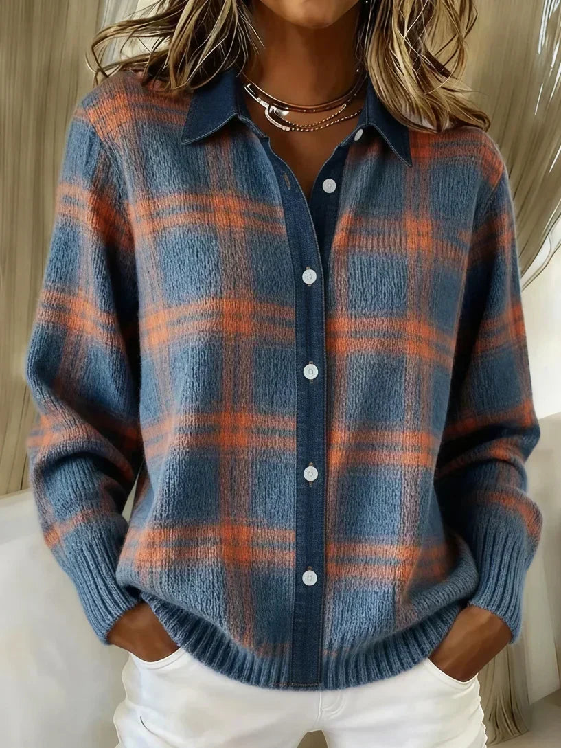 Cardigan Dame – Elegant Strikcardigan med Farverigt Design