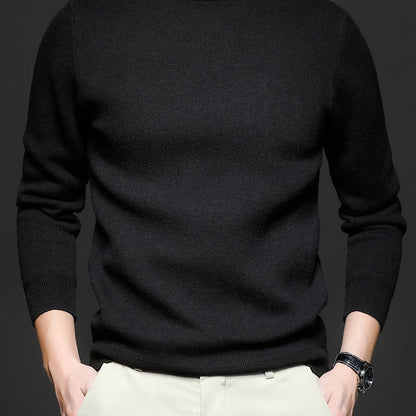 Striktrøje Herre – Pullover med høj hals og klassisk design til hverdag, arbejde og lag-på-lag i Sort og Hvid – Everett