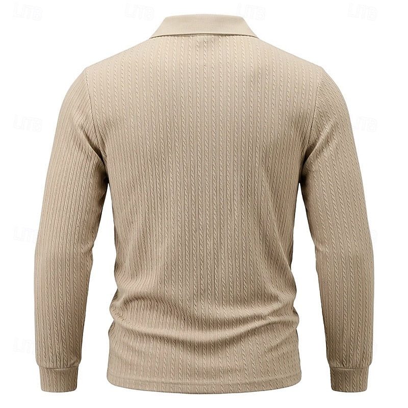 Poloshirt Herre – Polo trøje med tekstureret overflade og quarter-zip lynlås til hverdag, arbejde og lag-på-lag