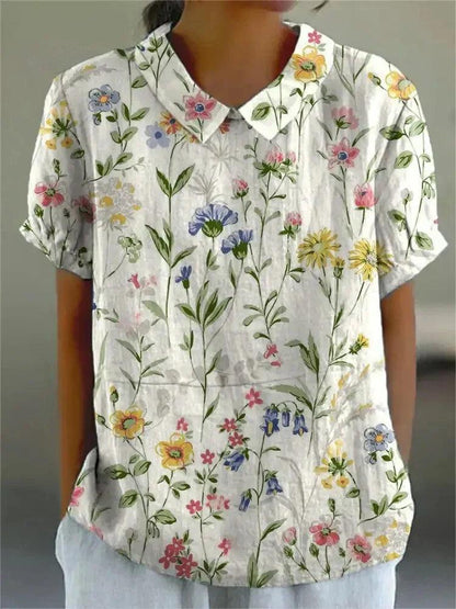 Blomstret skjortebluse dame med knapper