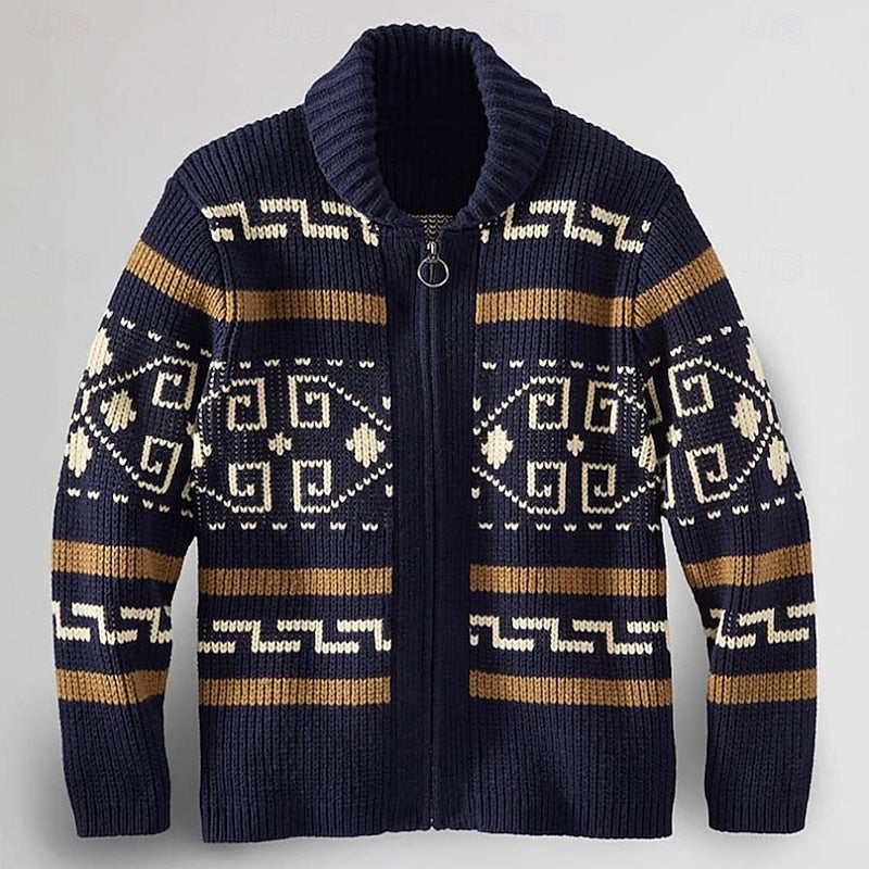 Cardigan Herre – Strikcardigan med mønstret design til hverdag, arbejde og lag-på-lag