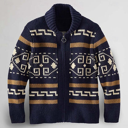 Cardigan Herre – Strikcardigan med mønstret design til hverdag, arbejde og lag-på-lag