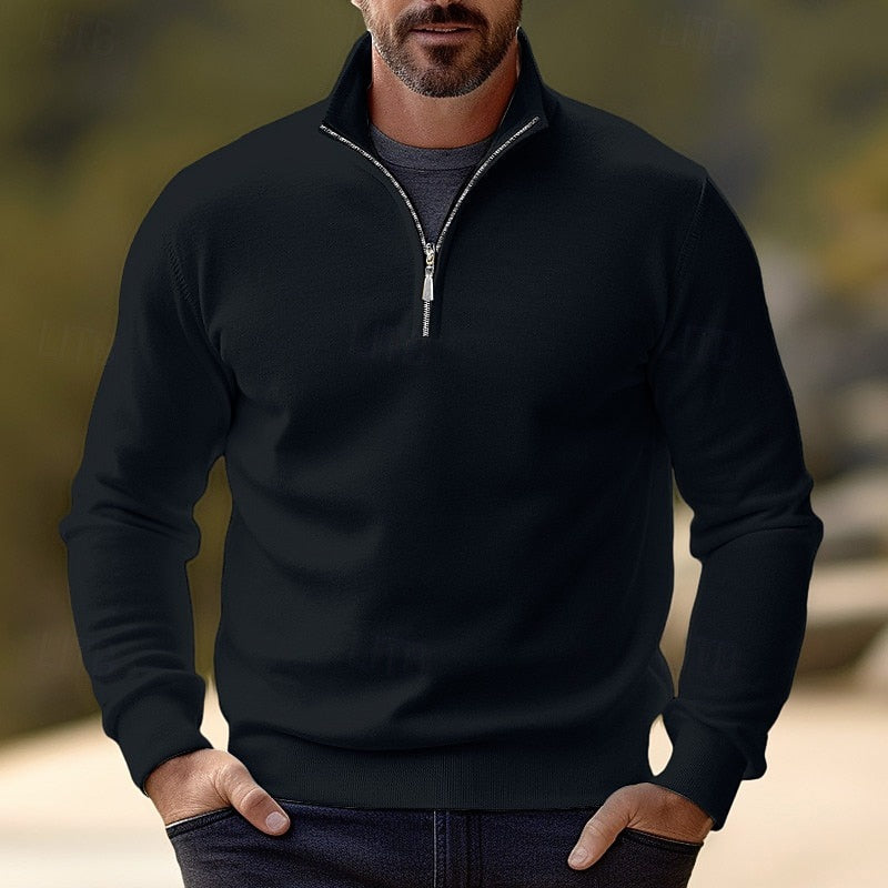 Striktrøje Herre – Pullover med half-zip lynlås og klassisk design til hverdag, arbejde og lag-på-lag
