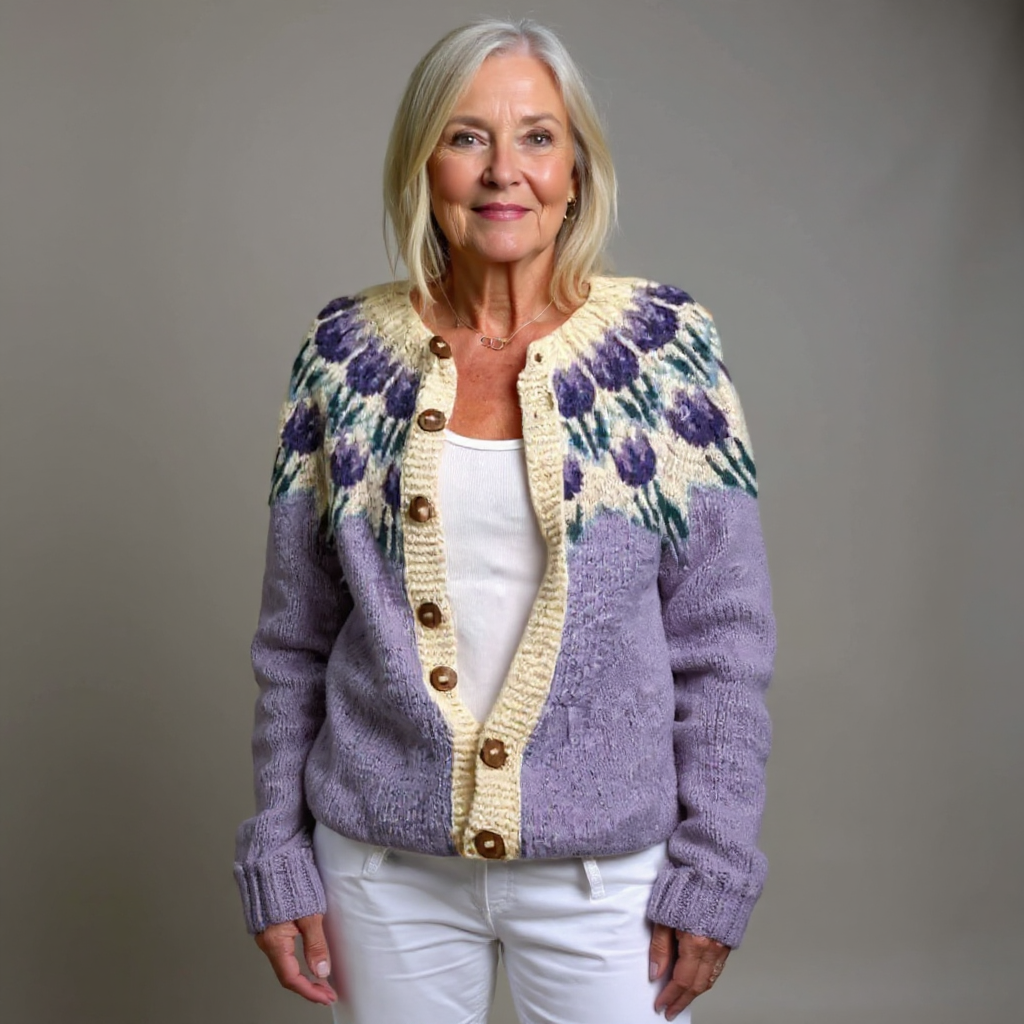 Islandsk Cardigan Dame – Vintage Strikcardigan med Mønster