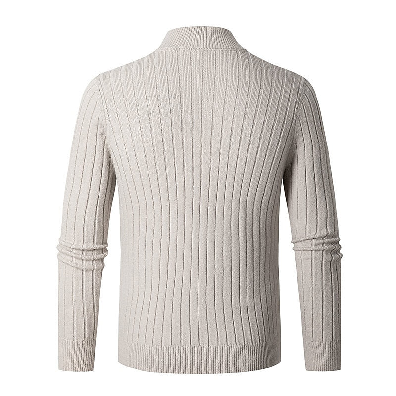 Ribstriktrøje Herre – Quarter-Zip Pullover med Lynlås