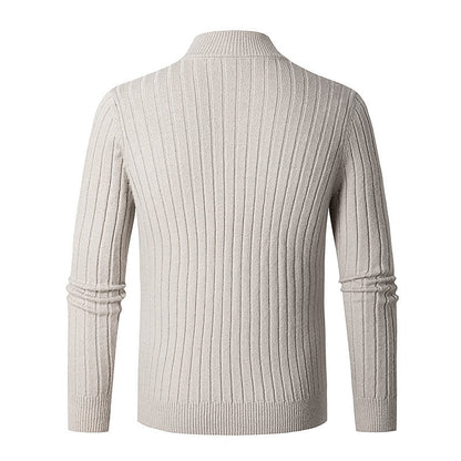 Ribstriktrøje Herre – Quarter-Zip Pullover med Lynlås