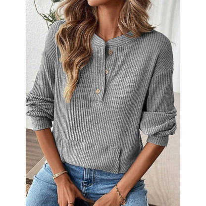 Henley Top Dame – Langærmet Bluse med Knapper
