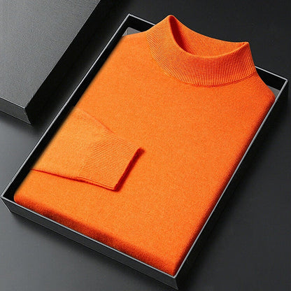 Striktrøje Herre – Pullover med høj hals og klassisk design til hverdag, arbejde og lag-på-lag i Grå og Orange – Winston