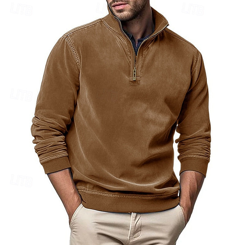 Sweatshirt Herre – Langærmet trøje med quarter-zip lynlås og ståkrave til hverdag, arbejde og lag-på-lag