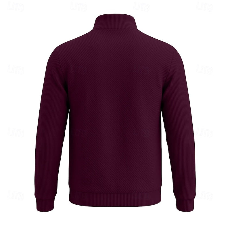 Striktrøje Herre – Pullover med tekstureret overflade og quarter-zip lynlås til hverdag, arbejde og lag-på-lag i Hvid og Sort – Quentin