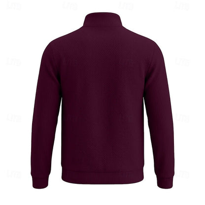 Striktrøje Herre – Pullover med tekstureret overflade og quarter-zip lynlås til hverdag, arbejde og lag-på-lag i Hvid og Sort – Quentin