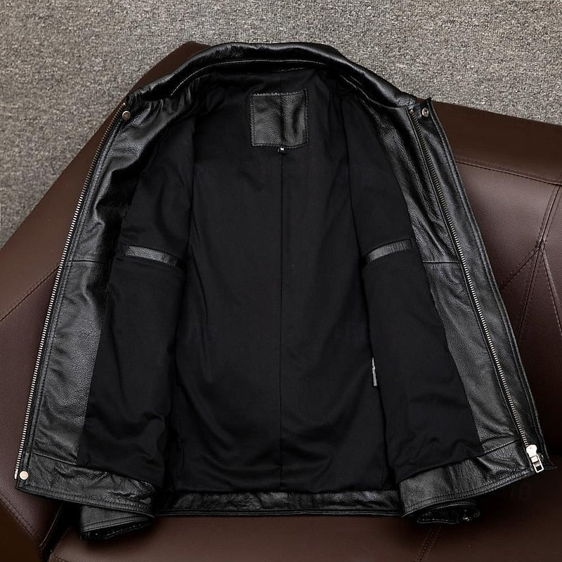 Bikerjakke Herre – Kort overgangsjakke med krave og klassisk design til efterår, overgangsvejr og hverdag