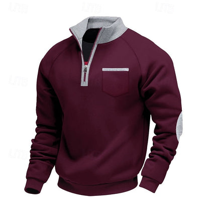 Striktrøje Herre – Pullover med farveblokdesign og quarter-zip lynlås til hverdag, arbejde og lag-på-lag