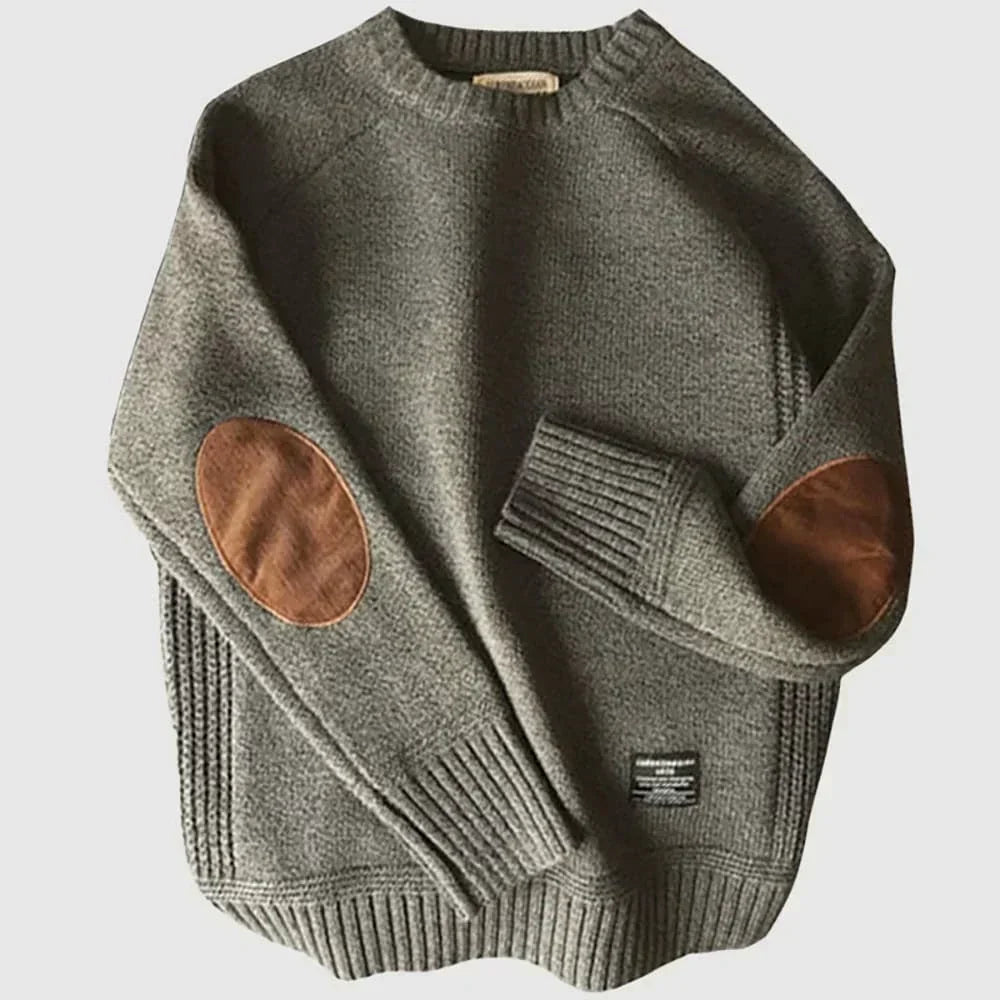 Striktrøje Herre – Pullover med klassisk design til hverdag, arbejde og lag-på-lag i Rød og Grå – Edmund