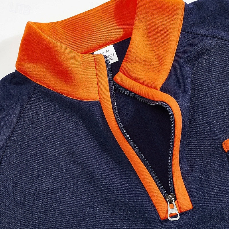 Striktrøje Herre – Pullover med farveblokdesign og quarter-zip lynlås til hverdag, arbejde og lag-på-lag