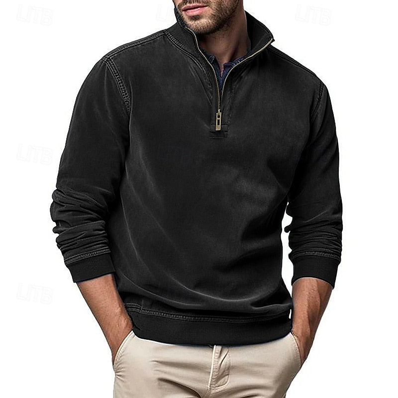 Sweatshirt Herre – Langærmet trøje med quarter-zip lynlås og ståkrave til hverdag, arbejde og lag-på-lag