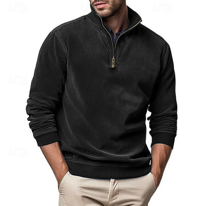 Sweatshirt Herre – Langærmet trøje med quarter-zip lynlås og ståkrave til hverdag, arbejde og lag-på-lag
