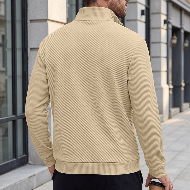 Striktrøje Herre – Pullover med tekstureret overflade og quarter-zip lynlås til hverdag, arbejde og lag-på-lag i Hvid og Sort – Quentin