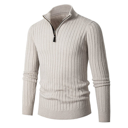 Ribstriktrøje Herre – Quarter-Zip Pullover med Lynlås