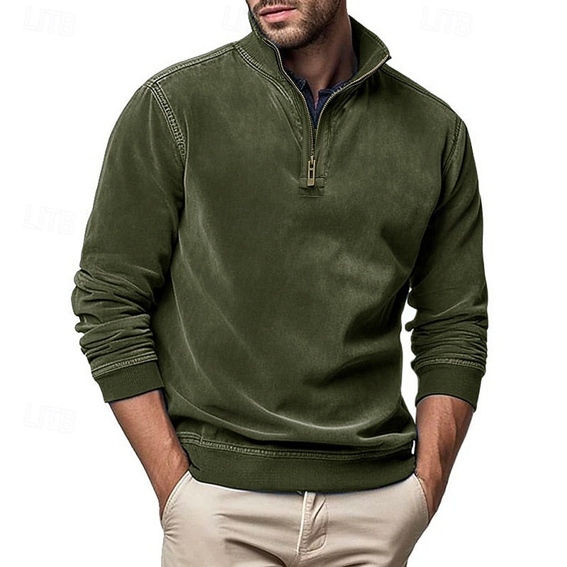 Sweatshirt Herre – Langærmet trøje med quarter-zip lynlås og ståkrave til hverdag, arbejde og lag-på-lag