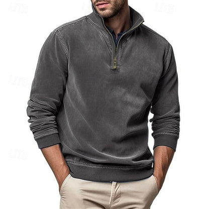 Sweatshirt Herre – Langærmet trøje med quarter-zip lynlås og ståkrave til hverdag, arbejde og lag-på-lag