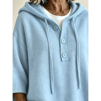 Striktrøje Dame – Pullover med hætte og afslappet pasform til hverdag, arbejde og lag-på-lag i Himmelblå og Pink – Brooklyn