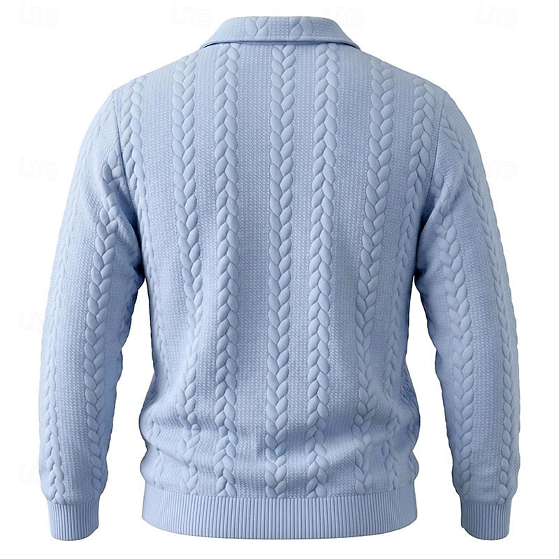 Striktrøje Herre – Pullover med tekstureret overflade og quarter-zip lynlås til hverdag, arbejde og lag-på-lag i Lyseblå og Lysegrå – Chase