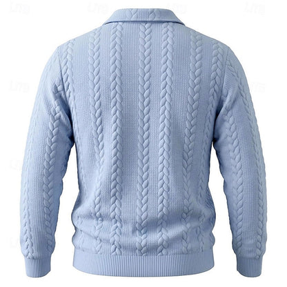 Striktrøje Herre – Pullover med tekstureret overflade og quarter-zip lynlås til hverdag, arbejde og lag-på-lag i Lyseblå og Lysegrå – Chase