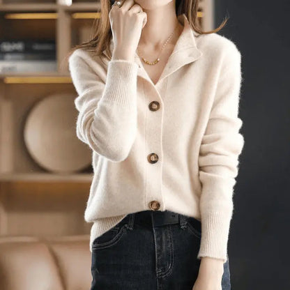 Kashmir Cardigan Dame – Luksuriøs Beige Strikcardigan