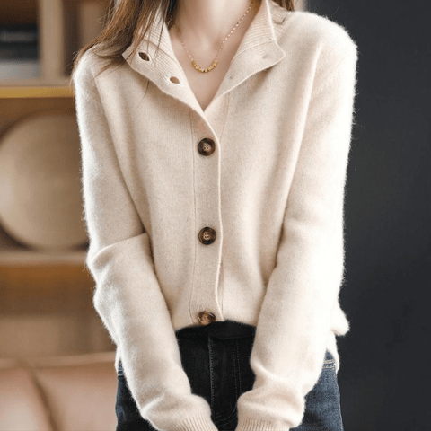 Kashmir Cardigan Dame – Luksuriøs Beige Strikcardigan