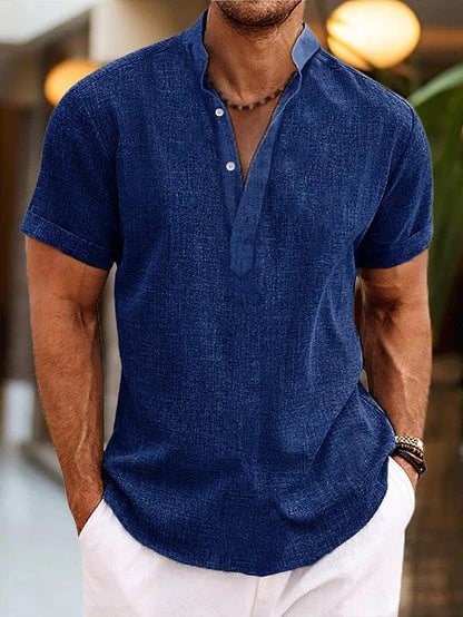 Kortærmet Henley Skjorte Herre – Let Sommerskjorte med Knapper