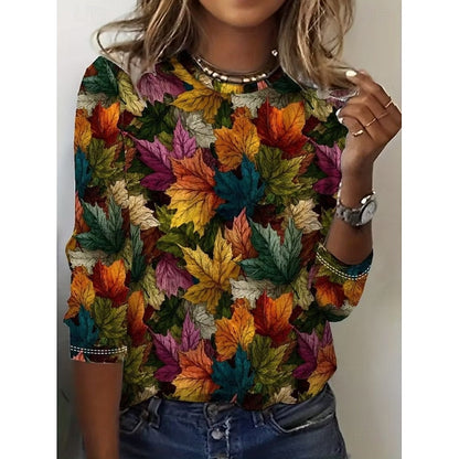 Langærmet Top Dame – Basisbluse med blomstret design, mønstret design og lange ærmer til hverdag, arbejde og lag-på-lag