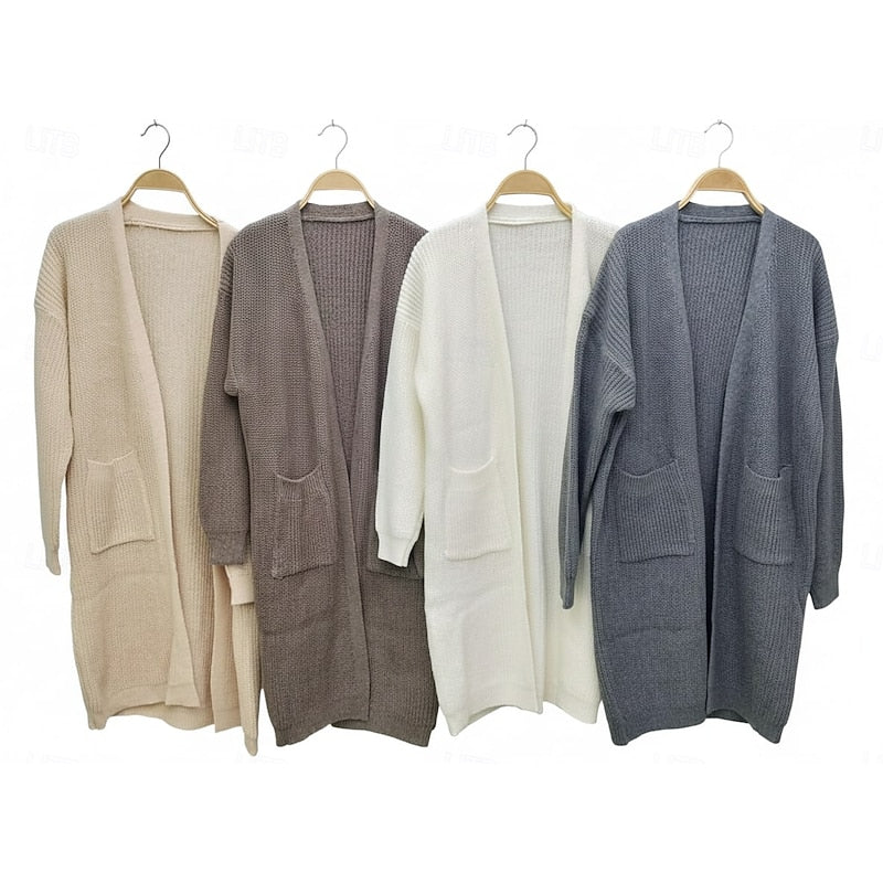 Lang Cardigan Dame – Åben Sort Strikcardigan