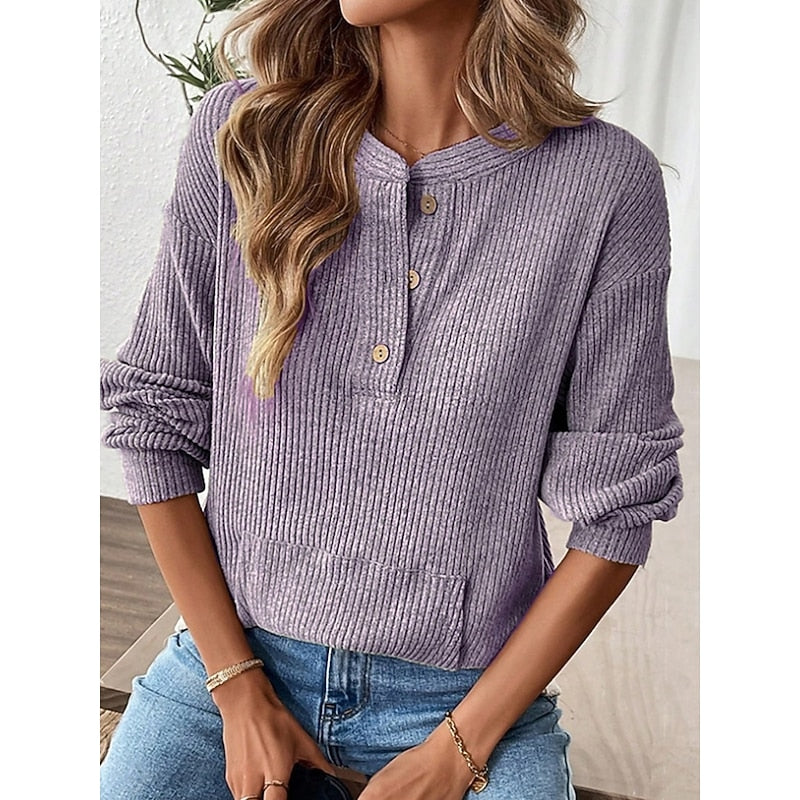 Henley Top Dame – Langærmet Bluse med Knapper