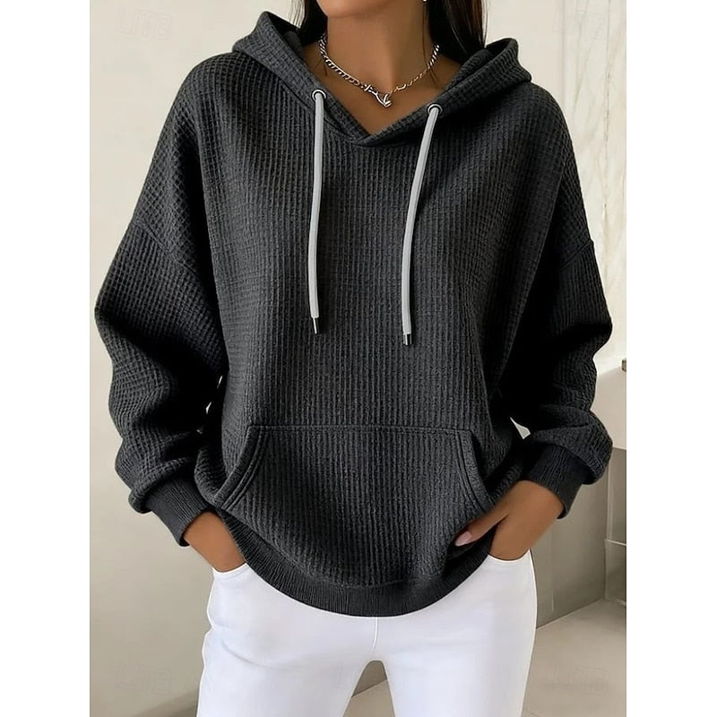 Hættetrøje Dame – Tekstureret Hoodie med Snøre