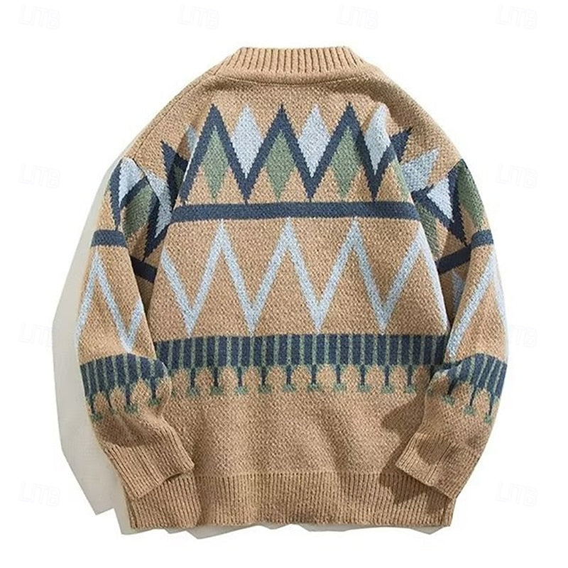 Cardigan Herre – Strikcardigan med mønstret design og knaplukning til hverdag, arbejde og lag-på-lag