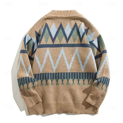 Cardigan Herre – Strikcardigan med mønstret design og knaplukning til hverdag, arbejde og lag-på-lag